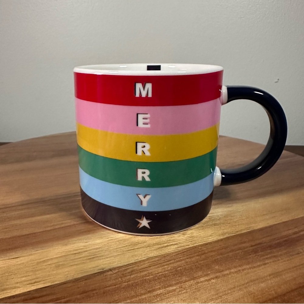 Joules Multicolor Striped Ceramic Merry & Bright Coffee Mug Christmas Festive